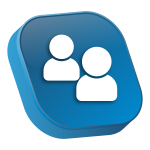 3D rounded box icon with outline of two individuals